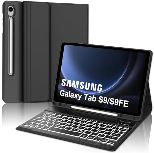 IVEOPPE Tastatur für Samsung Galaxy Tab S9FE/S10FE 10.9, Hülle Tastatur Galaxy Tab S9/S10FE 2025, Magnetisch Beleuchtung mit QWERTZ Keyboard für Samsung S10FE/S9FE/S9 10.9 Zoll 2025, Schwarz