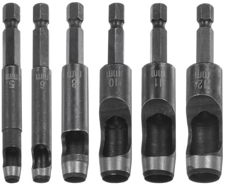 sourcing map 6 perforadoras huecas de cuero para taladros, 5/6/8/10/11/12 mm de diámetro para telas gruesas, artesanía en cuero, tarjeta de PVC, perforación de plástico