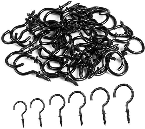 Screw Hooks,75 PCS Metal Cup Hook Screw in Hanger Ceiling Hook Cabinet Cup Hanger Black Mug Cup Hooks for Hanging Tea Cup Key Indoor and Outdoor Use
