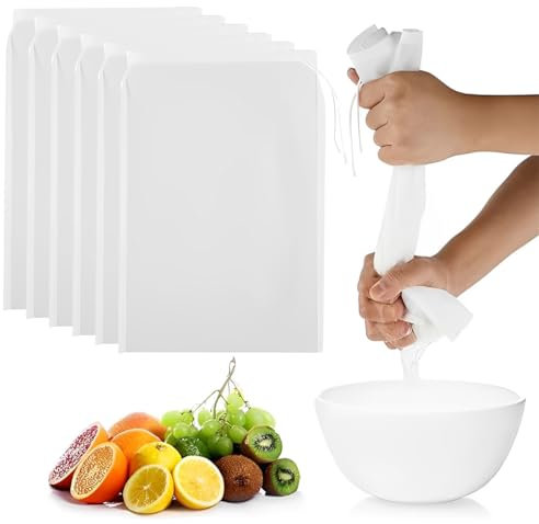 LONZIKP 6 Pezzi Sacchetto Filtrante Riutilizzabile Feingewebt Nylon Filtrobeutel Biologico Lavabile con Cordoncino per Latte di Noci Formaggio Caffè Yogurt Succo di Frutta (20 × 30 cm)