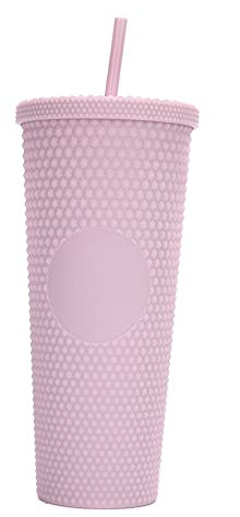 YIWEOG Tazas Vaso de agua de gran capacidad de 710ML/24OZ, vaso mate completamente tachonado, vaso de plástico reutilizable con tapa de paja a prueba de fugas de apertura amplia