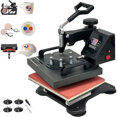 otmechl Transferpresse Hitzepresse 30x25cm Textilpresse 5 in 1 T-Shirt Heat Press 360 Grad Schwenkbar DIY Mulitifunktional Heißpresse Maschine Sublimation Wärmepresse mit Doppelte Digitalanzeige