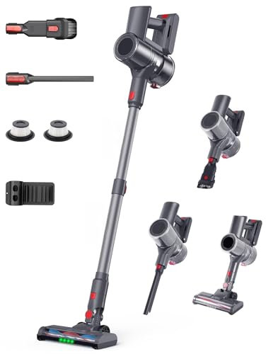 LAMA 35KPA Vacuum Cleaner Cordless, Up to 45Mins Runtime Stick Vacuum Cleaner with LED Display, 1.3KG Lightweight Self-Standing Handheld Hoover Cleaning Kit for Hard Floor, Carpets, Pet Hair, Grey