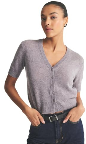 NAADAM Womens Lightweight Cashmere Short Sleeve Cardigan, Fog, M