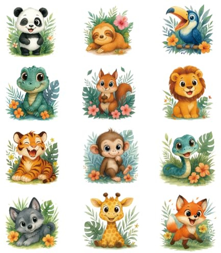 SUPERDANT 12 Stück Süße Flowersntiere Bügelbilder Wärmeübertragung Patches Cartoon Tiere Wärmeübertragungsaufkleber DIY Waschbares Bügelbilder für Textilien Für Kinderkleidung T Shirts Rucksäcke