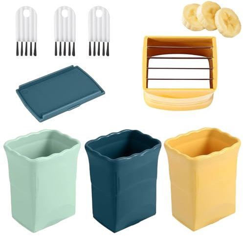 LUMOOM Lot de 3 coupe-fruits en acier inoxydable - Trancheuse de coupe - Coupe tasse à fruits - Multifonction - Pour fraise, banane, légumes (multicolore)