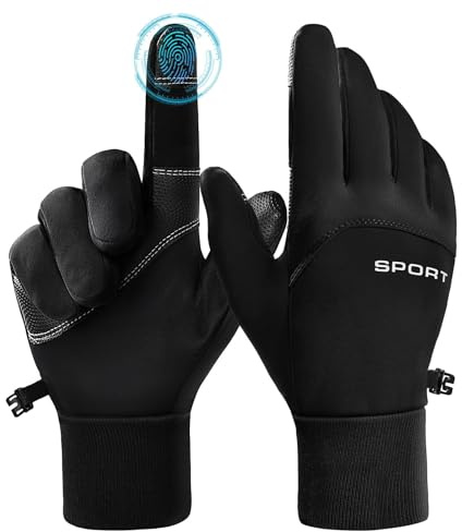AURUZA Cycling Gloves for Men Winter Cold Weather, Windproof Winter Gloves for Men, Waterproof Touch Screen Anti-Slip Warm Gloves Liners for Cycling Biking Walking Sporting Driving Black,Large