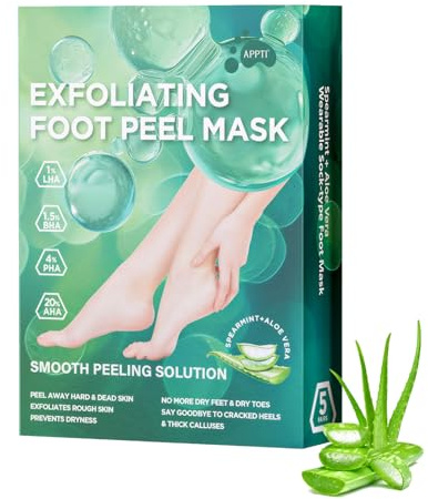 5 Pares Mascarilla Pies Exfoliante,Máscara Pies Peeling,Calcetines Exfoliantes para Pies avec Ácido Salicílico,Hidratación Profunda,Mujeres y Hombres Quitar Piel Muerta y Callos