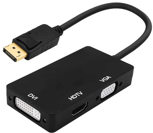 YARCHONN YARHONN DisplayPort to HDTV VGA DVI Adapter DP to VGA DVI HDTV 3 in 1 Adapter Converter Male to Female Cable for PC Laptop TV Projector