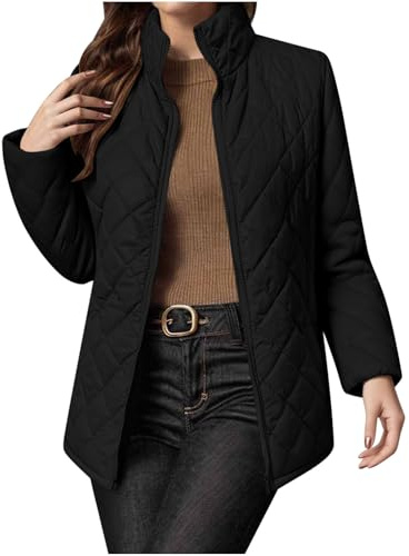 OVARA Womens Quilted Jacket Lightweight Down Puffer Coats Winter Casual Warm Padded Jackets Full Zip Stand Collar Thermal Ladies Outerwear Parka Coat with Pockets