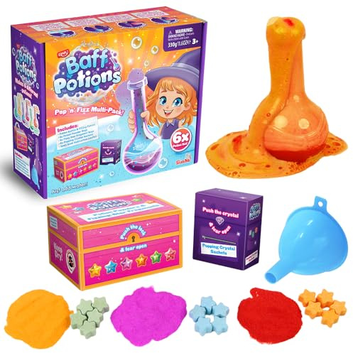 ZIMPLI - Baff Potions, Mix 6 Magical Potions that Fizz, Explode and Colour The Water, Science & Educational Bath Bombs Experiment Kit, Birthday, Xmas Gift for Boys & Girls