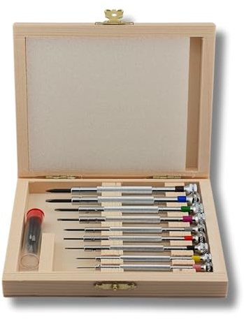 MV - Set di 9 cacciaviti di precisione per orologiaio, dimensioni da Ø0,60 mm a Ø3,00 mm - Indispensabile per orologeria, meccanica di precisione, ottica