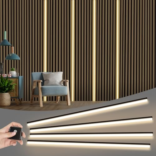 LED för akustiska paneler, 2,4 m, justerbar LED-ljus för akustiska paneler, med touch-brytare för akustiska paneler, hyllor, skåp, klippbara, svart (4 st)