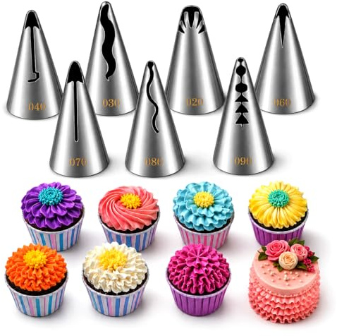 Tumtanm 7 Pcs Pleated Skirt Piping Nozzles Set, Stainless Steel Russian Piping Tips Set For Pastry Fondant, DIY Icing Nozzle Tool for cakes