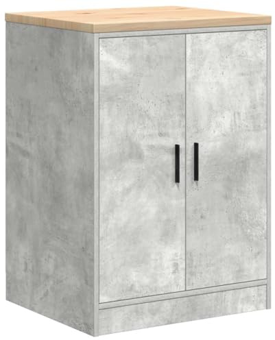 Armoire de rangement de garage gris béton avec bois massif de pin plan de travail 60 x 51 x 85 cm Charge maximale 60 kg Armoire à portes battantes avec étagère pour atelier, entrepôt, bureau et