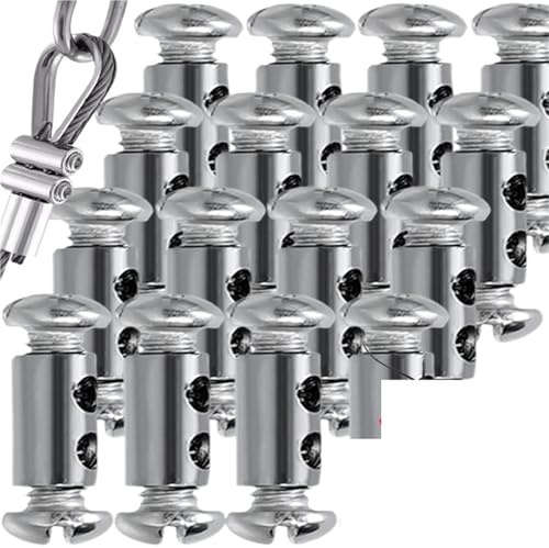 Vajerkabelklämma, ståltrådsklämma, upphängningsklämmor med dubbla hål, justerbara skruvar, metallfäste, slinglås (50 st)