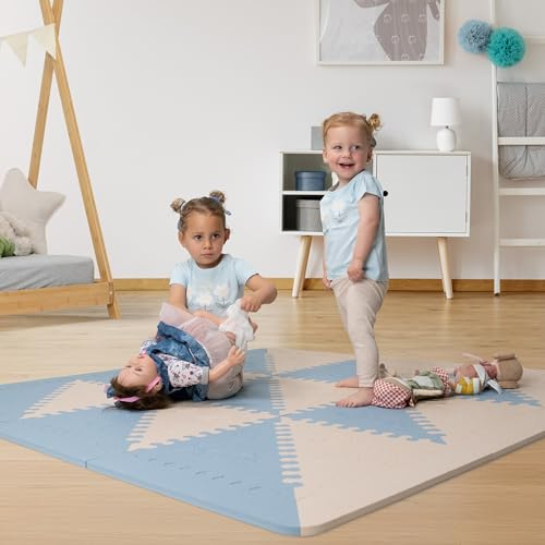 LuBabymats - Alfombra puzzle infantil para bebés de Foam (EVA), suelo extra acolchado para niños, color azul y beige