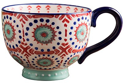 CHOOLD Chic Hand-Painted Floral Pattern Large Ceramic Coffee Mug Jumbo Mug Tea Milk Cereal Mug for Kitchen Valentine Gifts 14oz