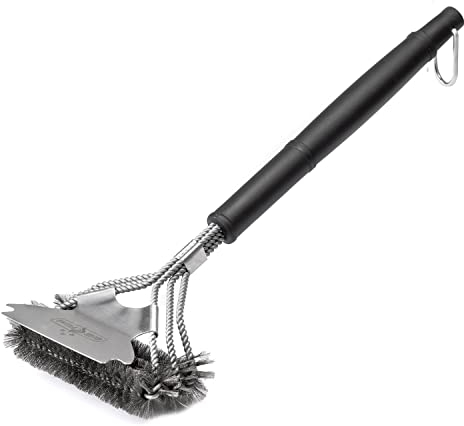 Grillfürst Premium Grillbürste mit Edelstahl Borsten, 45 cm - Grill Reinigungsbürste für Grillrost, Grillrost Bürste mit breitem 3-Fach Bürstenkopf und Schaber