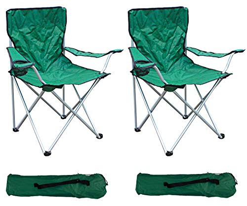 2 Stück Anglersessel Campingstuhl Angelstuhl Faltstuhl Regiestuhl Grün inkl. Getränkehalter und Tasche belastbar bis 120kg