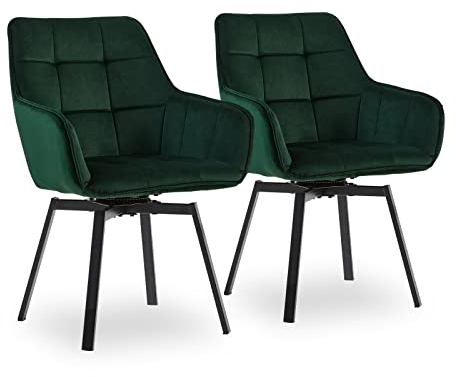 CLIPOP Esszimmerstühle Drehbar Set mit Armlehne, Samt Polsterstuhl Gepolstert Sitz Küchenstuhl Drehstuhl Armlehnenstuhl für Esszimmer Wohnzimmer Büro (2er Set, Samt Grün)
