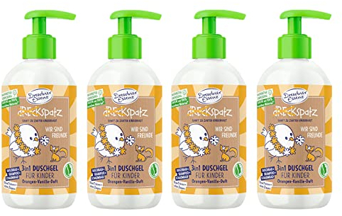 4er Pack Dresdner Essenz Dreckspatz DuschgelWir sind Freunde Orange-Vanille-Duft 4 x 250 ml Duschbad vegan