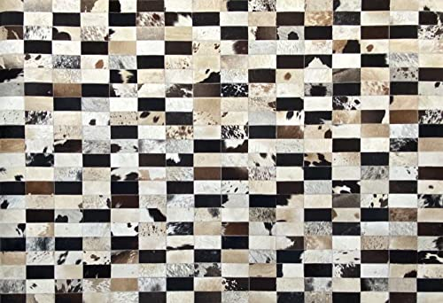 Alfombra de piel auténtica de 160 x 230 cm, 100% piel de vaca, compatible con patchwork L1 marrón y beige