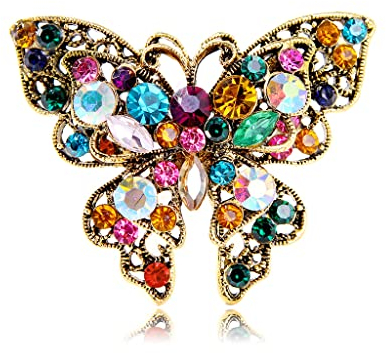 Broche papillon vintage en strass colorés pour pull, écharpes, châle, robe, veste, costume, corsage, broche délicate, cadeau pour femmes et filles, Métal, Zircon cubique