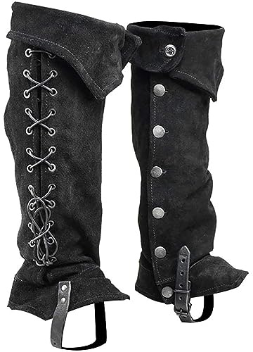 Adult Pirate Boot Covers Medieval Faux Leather Boot Top Viking Knight Shoes Cover Fancy Dress Cosplay Leg Covers Halloween Costume Accessory Vintage Boots Top with Studs for Men Women, 1 Pair