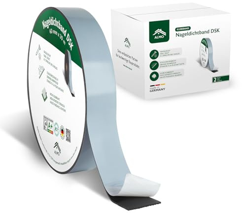 ALMO 2 rouleaux de bande d'étanchéité PE double face fortement adhésive (30m x 60mm) bande d'étanchéité bande de séparation autocollante pour écrans de sous-toiture, anthracite
