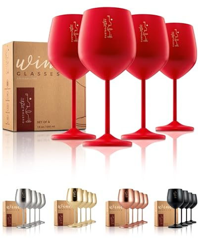 Gusto Nostro Valentine’s Day Gift Stainless Steel Wine Glass – 18 oz Red, Unbreakable Colorful Wine Glasses for Travel, Camping and Pool – Cute, Unique Metal Wine Glass for Outdoor, Picnics (Set of 4)