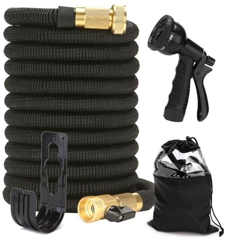 Dhqkqg Flexibler Gartenschlauch, 15M Dehnbarer Wasserschlauch, Gartenschlauch Flexibel mit 8 Funktion, Gartenschlauch mit Handbrause für Bewässerung,Gartenreinigung,Autowäsche, Gießen,Haustier,Schwarz
