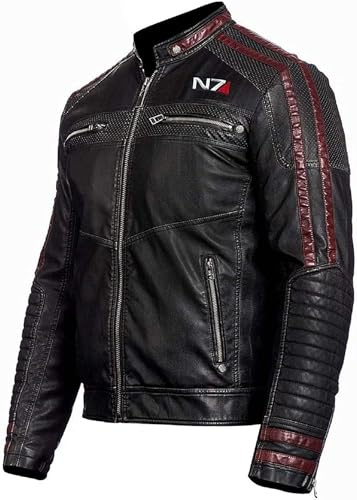 MERCH ATTIRE Mens Effect N7 Commander röda remsor quiltad moto läderjacka motorcykel läderjacka