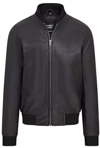 Chaqueta bomber universitaria MA-1 de cuero suave negro para hombre