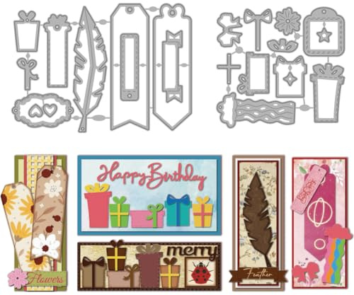 MAYJOYDIY Fustelle da taglio in metallo, etichette vintage per segnalibri, stencil per confezioni regalo, stencil per goffratura fai da te per scrapbooking, artigianato con carta, album fotografico