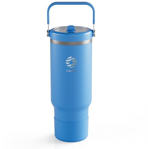 Fjbottle 1180 ml isolerad mugg med sugrör och handtag, kaffetermos med 2-i-1 lock kaffekopp BPA-fritt rostfritt stål, även lämplig för resemugg, isolerad mugg