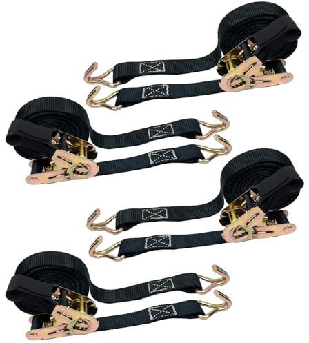 OWSYTOOL Ratchet Straps 4Pack, 4 x 800KG Tie Down Straps with Hook, 6M x 25mm Small Ratchet straps for Motorcycles, Car, Trailer, Cargoes, Household