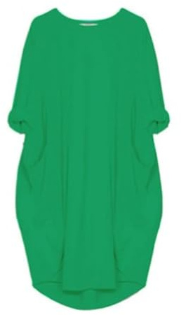 FUPODD Kleider Damen Sommer Knielang Sommerkleid Damen Elegant Langarm Sommerkleider Frauen Leicht Und Luftig Musselin Kleider Mit Ärmeln Locker Damenkleider Mit Taschen Ballonkleid Mit Taschen