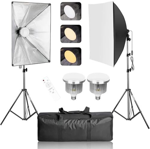 EMART 50 x 70cm Softbox Set, 85W 3000-6000K Dimmbare LED Softbox Beleuchtung Kit für Video, Fotografie, Studio Porträts