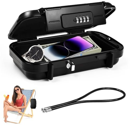 WEFHEF Caja Fuerte Pequeña, Cajas Fuertes Portátil con Cable de Acero extraíble, Caja de Seguridad con Código Impermeable y Antirrobo, Mini Cajas Fuerte Ignifuga para Viajes, Playa, Camping y Piscina