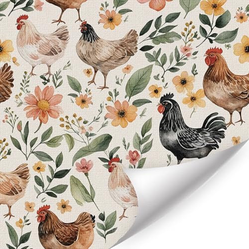 CHDITB Watercolor Farm Rooster Wallpaper,Chicken Flower Wallpaper Self Adhesive(44x300cm) Farmhouse Rooster Farm Wall Paper Sticker,Stick on Wall Paper for Furniture Kitchen Cupboard Backsplash