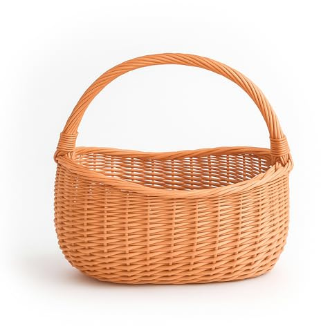 Aqbau® Weidenkorb Einkaufskorb geflochten 40 x 35 x 24 cm Naturbraun Tragekorb mit henkel, Picknickkorb, Pilzkorb, Einkaufskörbe aus Weide, Flechtkorb, Groß und Leicht