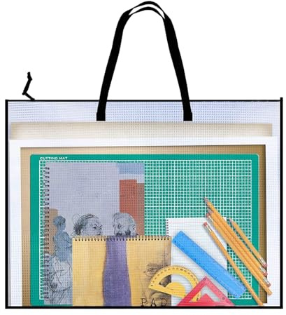 Borsa Per Materiali Artistici - Borsa Per Conservazione Poster Da 48 X 64 Cm Con Maniglia E Cerniera,Cartellina Trasparente Portatile, Contenitore per Opere d'Arte per Documenti Foto per Scuola
