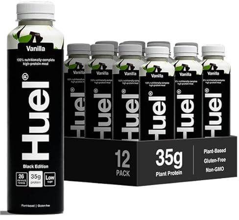 Huel Black Edition Ready-to-drink, 12 x 500ml Bottles, Protein Shakes, Vanilla Flavour, High Protein Drink, 35g Protein Per Bottle, Rich in Vitamin D, Fatty Acids, Calcium, Ready Meals