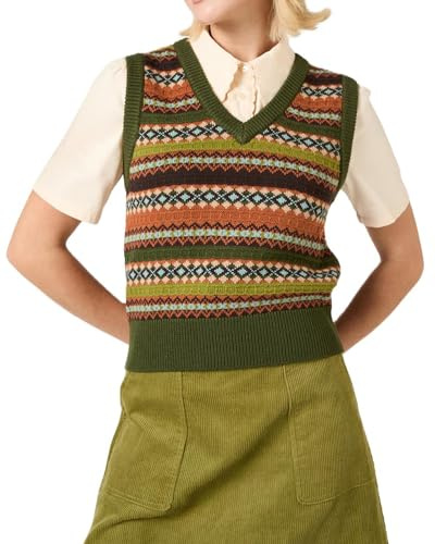 Women's Ladies Y2K Cable Knit Sleeveless Vest Knitted Jumper Tank Top Pull Over Casual Knit Sweater Tops (A-Khaki, L)