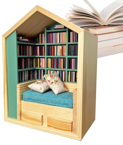 Estantería pequeña, estantería pequeña para ansiedad, 200 libros, 2 cojines, decoración para dormitorio, viajes, estudiantes, guardería, niños, adultos, mesita de noche, dormitorio, escritorio