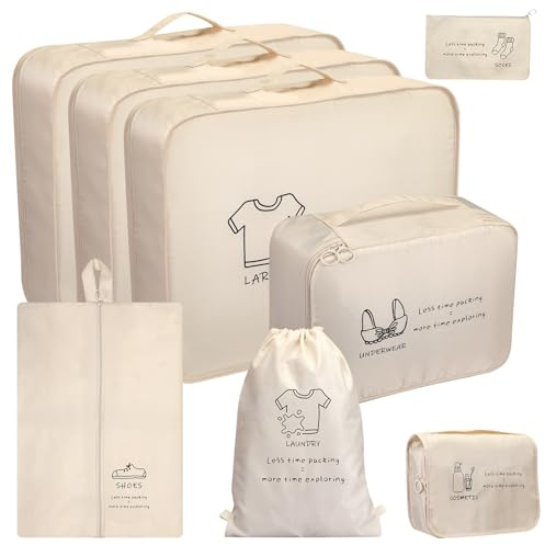 CaseBot Lot de 8 organiseurs de valises – Packing Cubes, organiseur de voyage avec cubes de rangement, sac à chaussures, sac à linge et crochets de toilette pour les amateurs de voyage ou les femmes