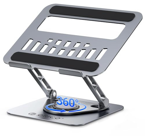 ORICO Support Ordinateur Portable Ergonomique Rotatif 360 Support PC Portable Bureau Réglable, Pliable, Ventilé, Compatible MacBook Air/Pro, Dell, XPS, HP (10–17,3 Pouces) – ST12, Gris