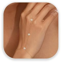 FUNTE Gold Ring Bracelet Hand Chain for Women, Gold Bracelet Trendy Dainty Cubic Zirconia Bra-celet Ring Bra-celet Hand Jewelry 14K Gold Plated Brass Link Bracelets Jewelry Gift for Women