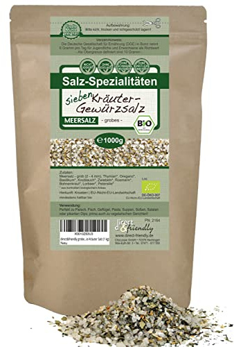 direct&friendly | grobes Bio-7 Kräuter-Gewürzsalz | 1 kg | Meersalz mit Bio Kräutern und Gewürzen | für die Mühle geeignet